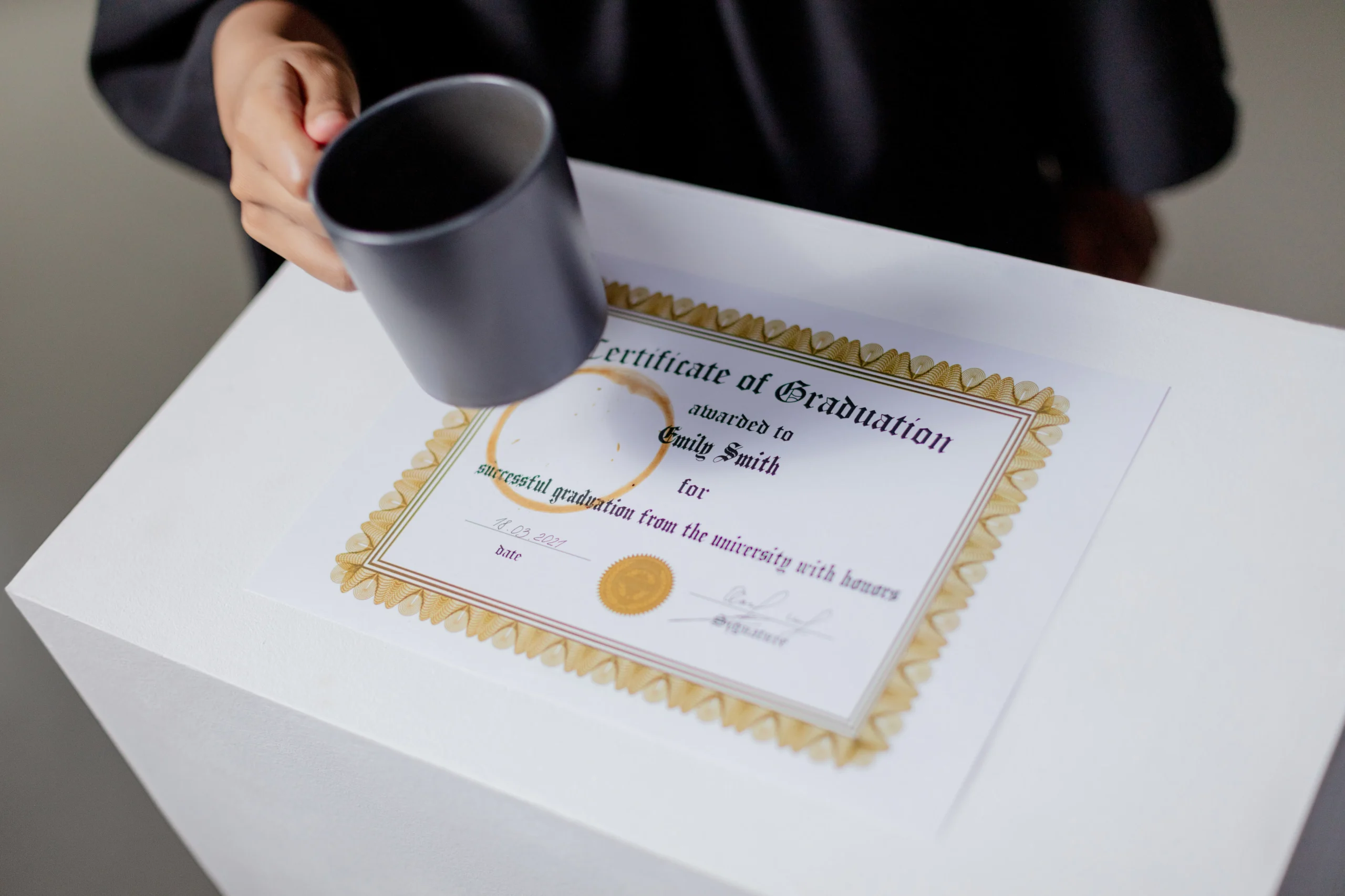 Close-up of a graduation certificate, symbolizing the successful completion of an ESG training certification program.
