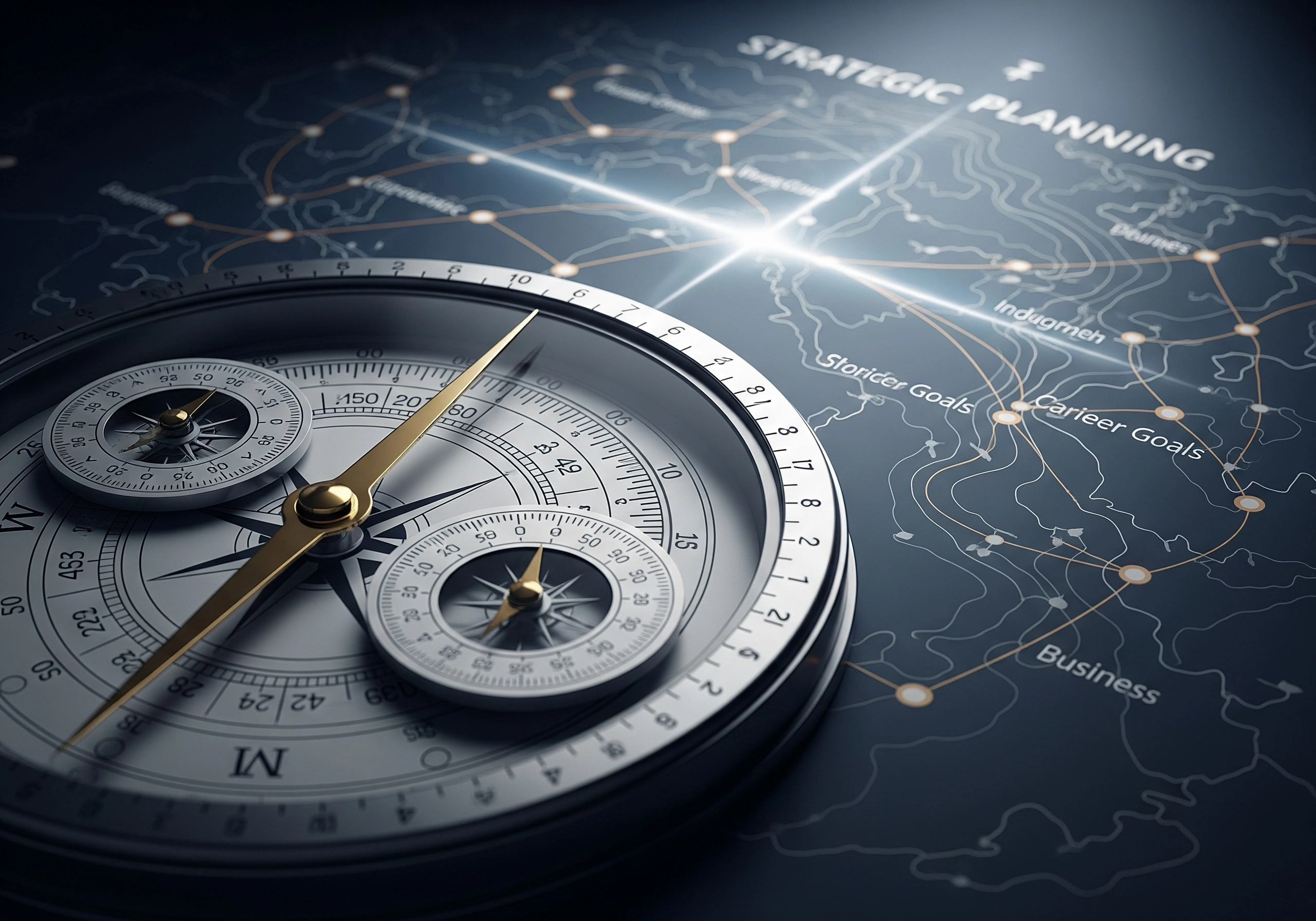 Compass pointing towards strategic planning and business goals for ESG certification.