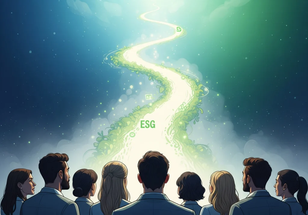 Group looking at ESG certification path, symbolizing esg certification journey.